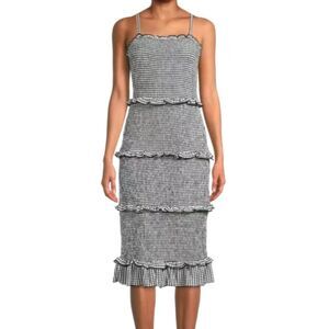 No Boundaries Stretchy Soft Plaid Gingham Smocked Sleeveless Bodycon Dress